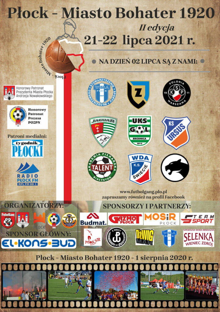 Plakat na Turniej Piłkarski " Płock - Miasto Bohater 1920", którego organizatorem jest FutbolGang i Miasto Płock